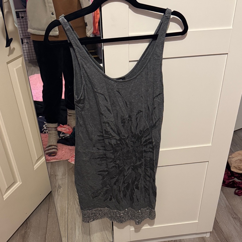 Express Charcoal Tank Top with Floral Pattern